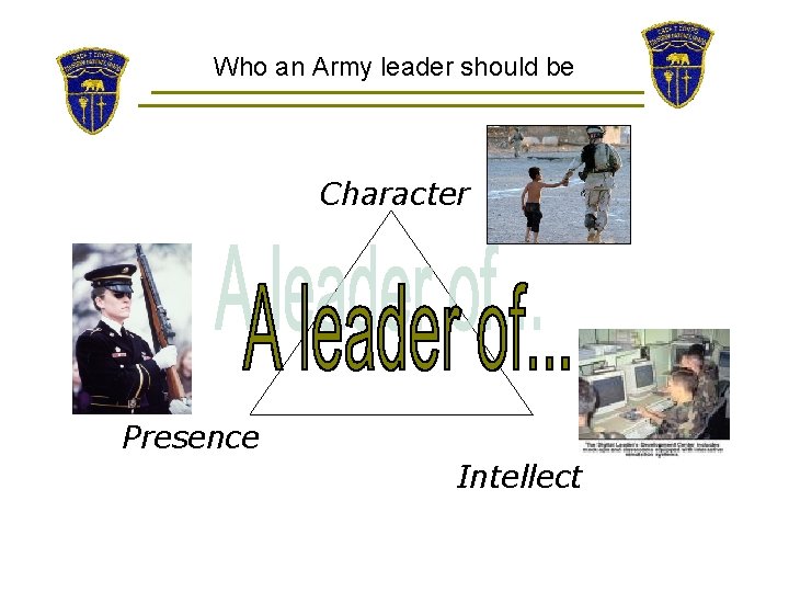 Who an Army leader should be Character Presence Intellect 