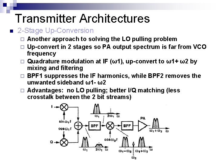 Transmitter Architectures n 2 -Stage Up-Conversion ¨ ¨ ¨ Another approach to solving the