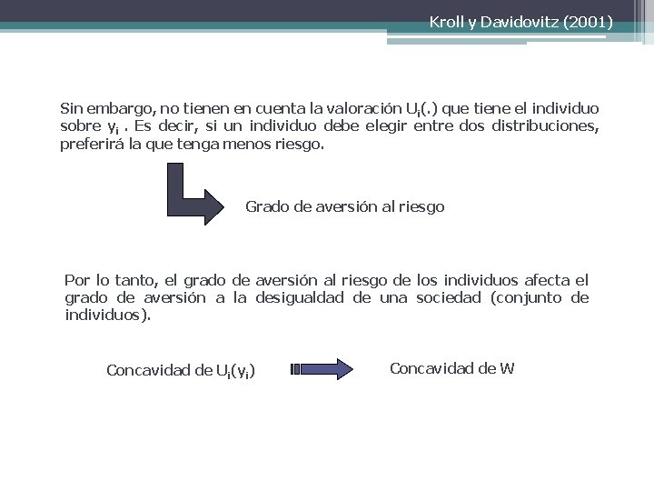 Kroll y Davidovitz (2001) Sin embargo, no tienen en cuenta la valoración Ui(. )