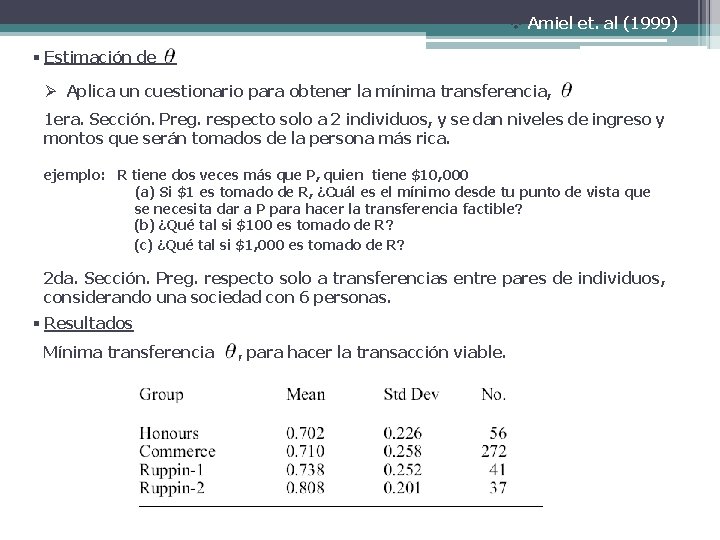 v Amiel et. al (1999) § Estimación de _ Ø Aplica un cuestionario para