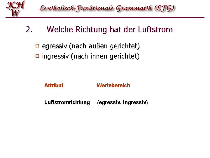 2. Welche Richtung hat der Luftstrom ° egressiv (nach außen gerichtet) ° ingressiv (nach