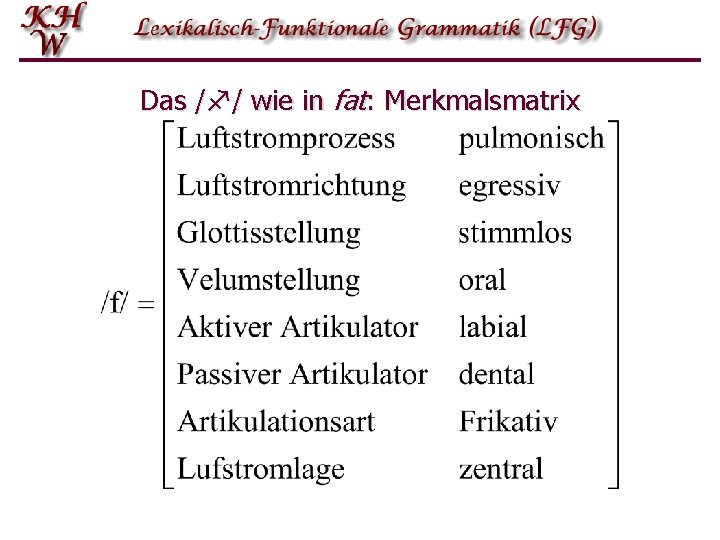 Das /f/ wie in fat: Merkmalsmatrix 