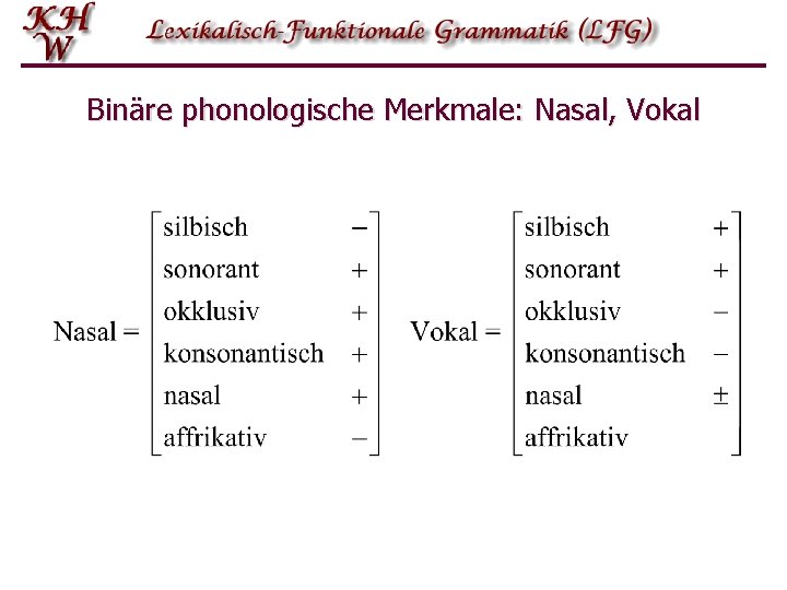 Binäre phonologische Merkmale: Nasal, Vokal 