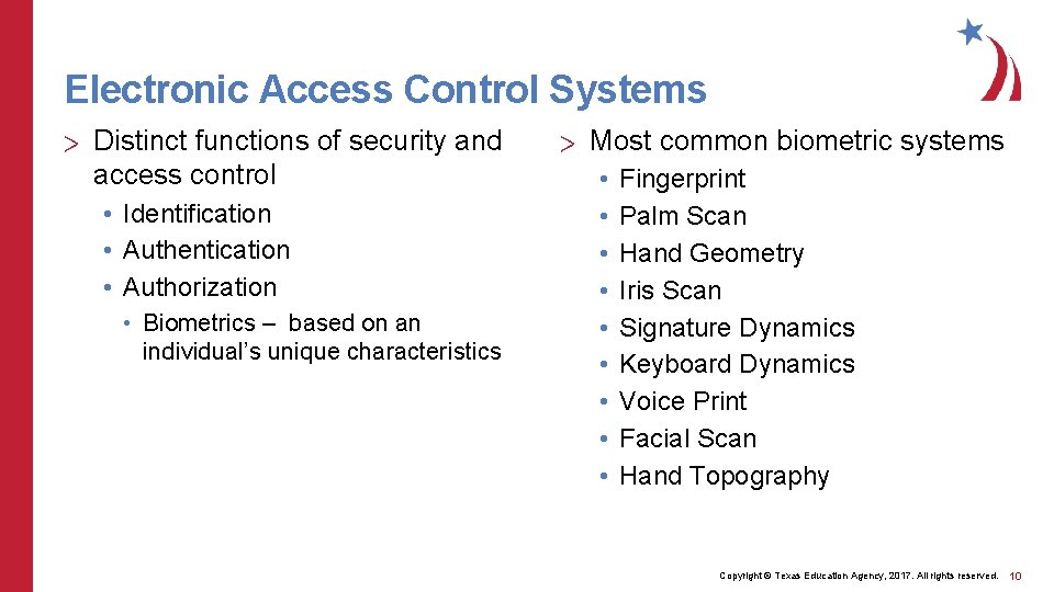 Electronic Access Control Systems > Distinct functions of security and access control • Identification