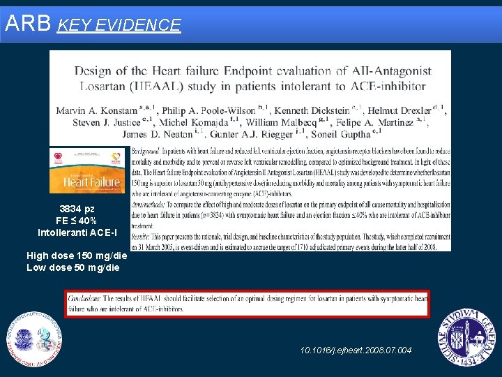 ARB KEY EVIDENCE 3834 pz FE ≤ 40% Intolleranti ACE-I High dose 150 mg/die