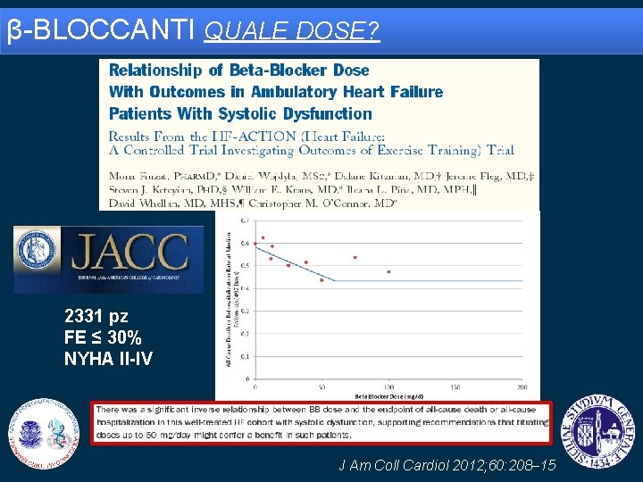 β-BLOCCANTI QUALE DOSE? 2331 pz FE ≤ 30% NYHA II-IV J Am Coll Cardiol