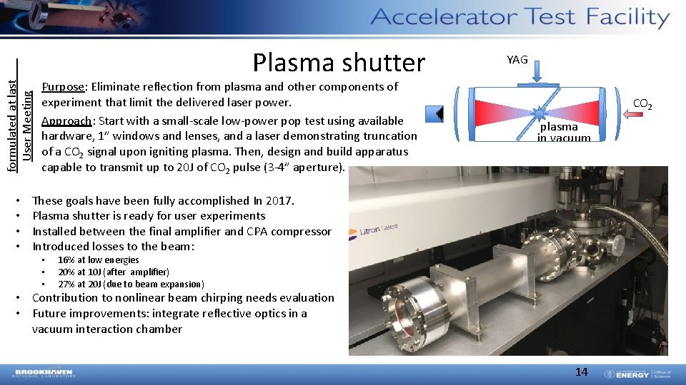 formulated at last User Meeting • • Plasma shutter Purpose: Eliminate reflection from plasma formulated at last User Meeting • • Plasma shutter Purpose: Eliminate reflection from plasma