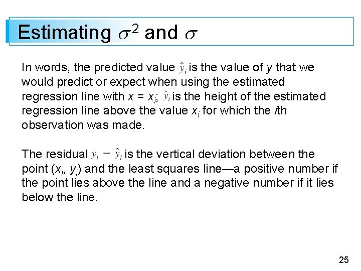 Estimating 2 and In words, the predicted value is the value of y that