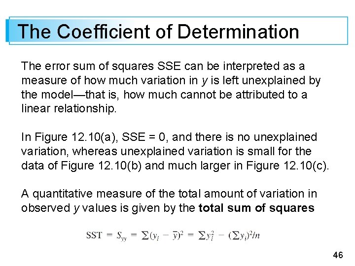 The Coefficient of Determination The error sum of squares SSE can be interpreted as