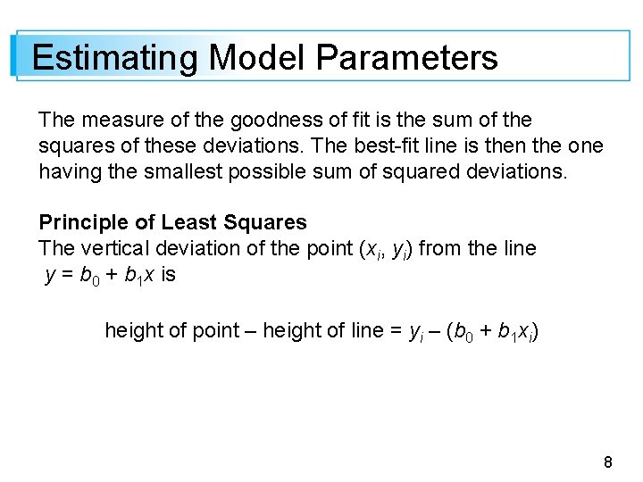 Estimating Model Parameters The measure of the goodness of fit is the sum of