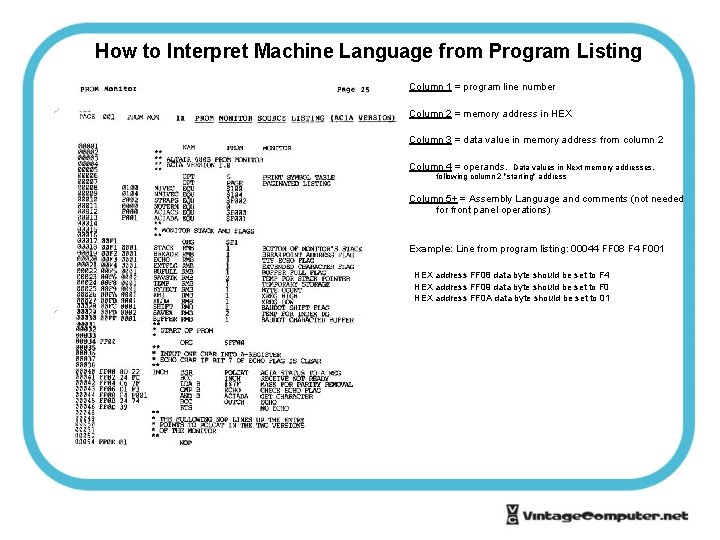 How to Interpret Machine Language from Program Listing Column 1 = program line number