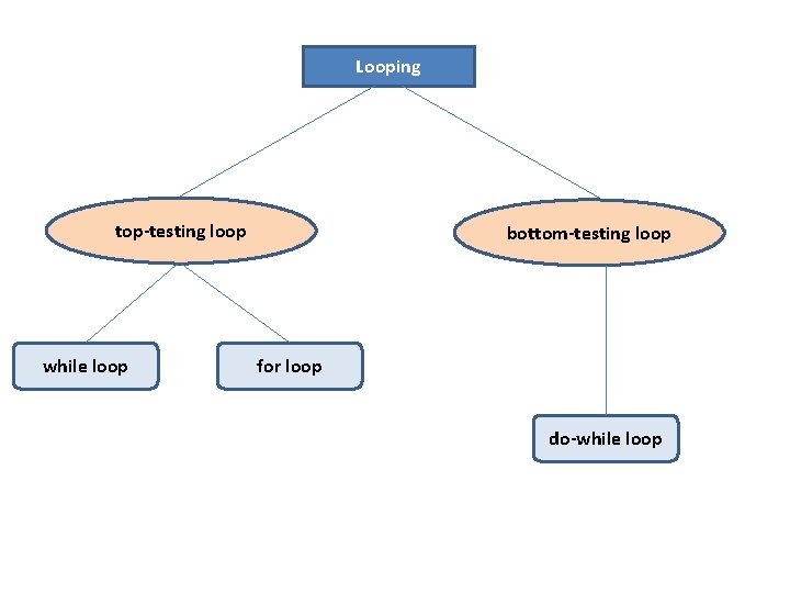 Looping top-testing loop while loop bottom-testing loop for loop do-while loop 