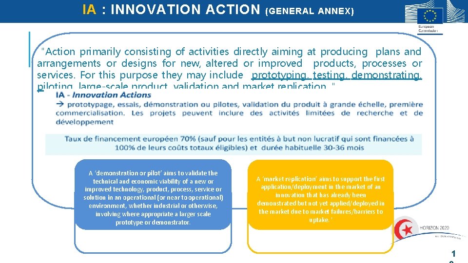 IA : INNOVATION ACTION (GENERAL ANNEX) "Action primarily consisting of activities directly aiming at IA : INNOVATION ACTION (GENERAL ANNEX) "Action primarily consisting of activities directly aiming at