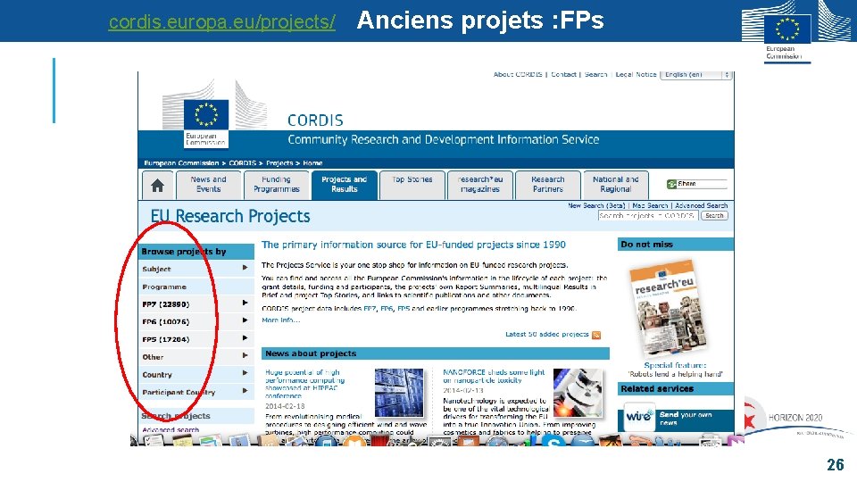 cordis. europa. eu/projects/ Anciens projets : FPs 26 cordis. europa. eu/projects/ Anciens projets : FPs 26