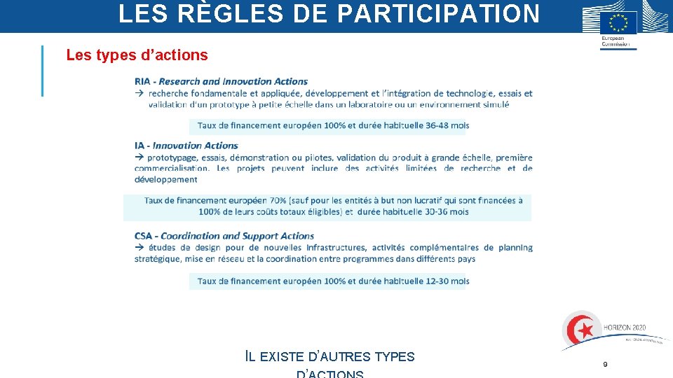 LES RÈGLES DE PARTICIPATION Les types d’actions IL EXISTE D’AUTRES TYPES 9 LES RÈGLES DE PARTICIPATION Les types d’actions IL EXISTE D’AUTRES TYPES 9