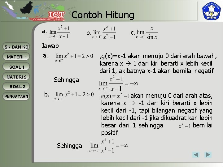 Contoh Hitung a. SK DAN KD MATERI 1 b. c. Jawab a. , g(x)=x-1