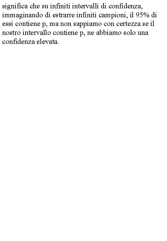 significa che su infiniti intervalli di confidenza, immaginando di estrarre infiniti campioni, il 95%