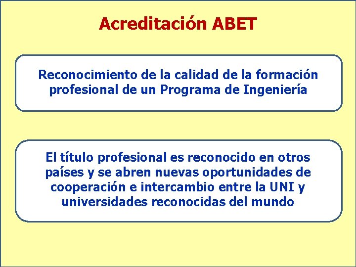 Acreditación ABET Reconocimiento de la calidad de la formación profesional de un Programa de