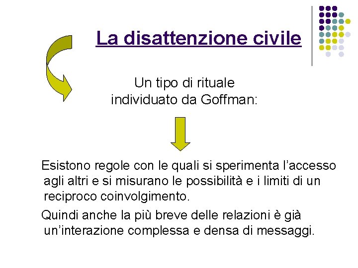 La disattenzione civile Un tipo di rituale individuato da Goffman: Esistono regole con le