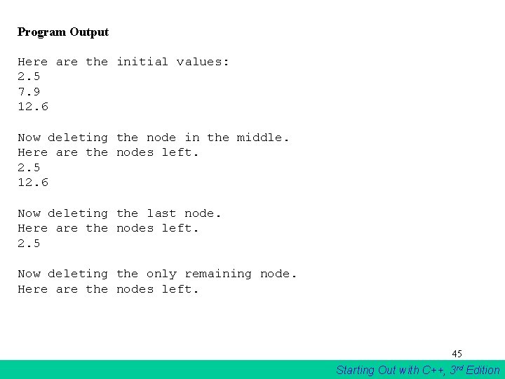 Program Output Here are the initial values: 2. 5 7. 9 12. 6 Now Program Output Here are the initial values: 2. 5 7. 9 12. 6 Now