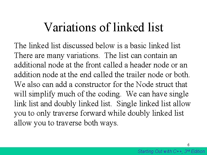 Variations of linked list The linked list discussed below is a basic linked list Variations of linked list The linked list discussed below is a basic linked list