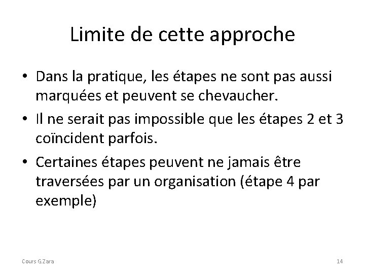 Limite de cette approche • Dans la pratique, les étapes ne sont pas aussi Limite de cette approche • Dans la pratique, les étapes ne sont pas aussi