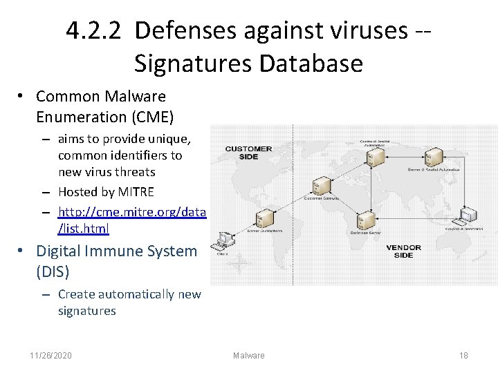 4. 2. 2 Defenses against viruses -Signatures Database • Common Malware Enumeration (CME) –