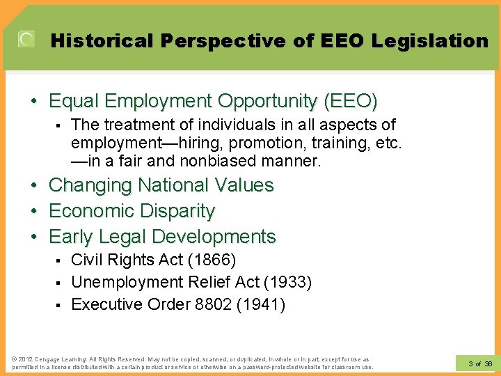 Historical Perspective of EEO Legislation • Equal Employment Opportunity (EEO) § • • •