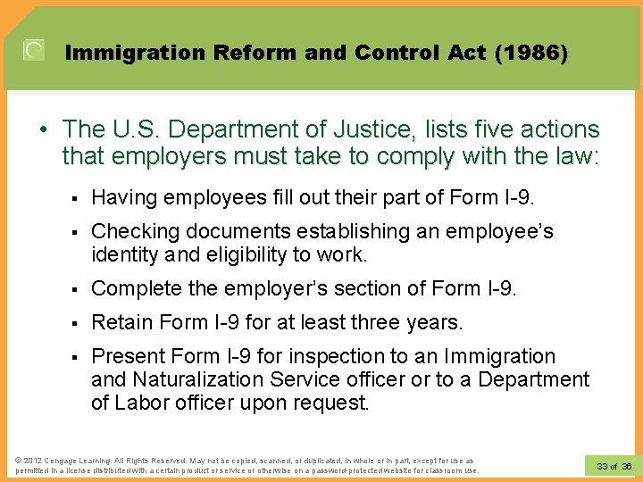 Immigration Reform and Control Act (1986) • The U. S. Department of Justice, lists