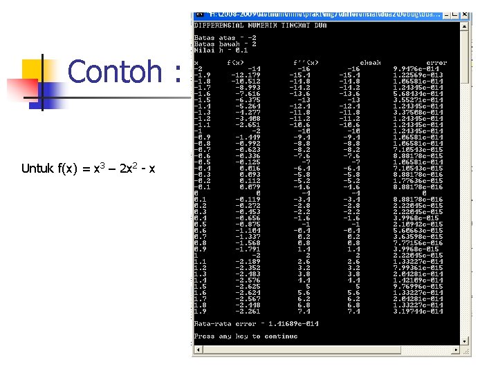 Contoh : Untuk f(x) = x 3 – 2 x 2 - x 