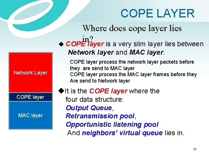 COPE LAYER Where does cope layer lies in? u COPE layer is a very