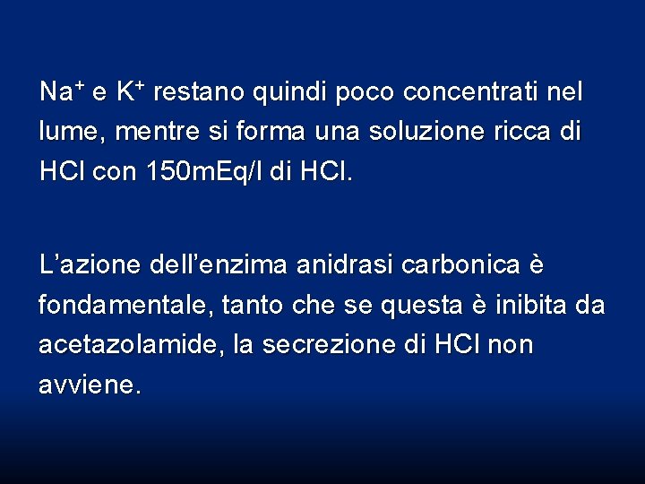 Na+ e K+ restano quindi poco concentrati nel lume, mentre si forma una soluzione Na+ e K+ restano quindi poco concentrati nel lume, mentre si forma una soluzione