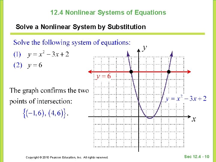 12. 4 Nonlinear Systems of Equations Solve a Nonlinear System by Substitution Copyright © 12. 4 Nonlinear Systems of Equations Solve a Nonlinear System by Substitution Copyright ©