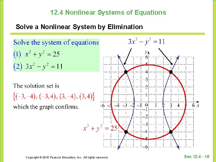 12. 4 Nonlinear Systems of Equations Solve a Nonlinear System by Elimination Copyright © 12. 4 Nonlinear Systems of Equations Solve a Nonlinear System by Elimination Copyright ©