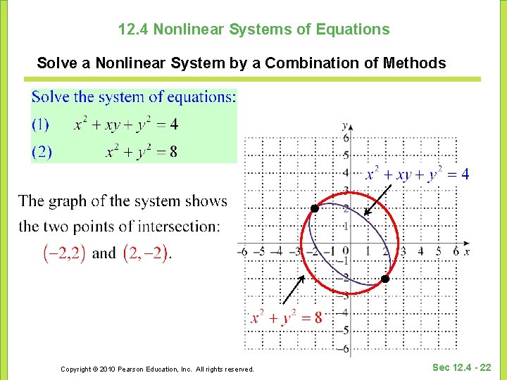 12. 4 Nonlinear Systems of Equations Solve a Nonlinear System by a Combination of 12. 4 Nonlinear Systems of Equations Solve a Nonlinear System by a Combination of