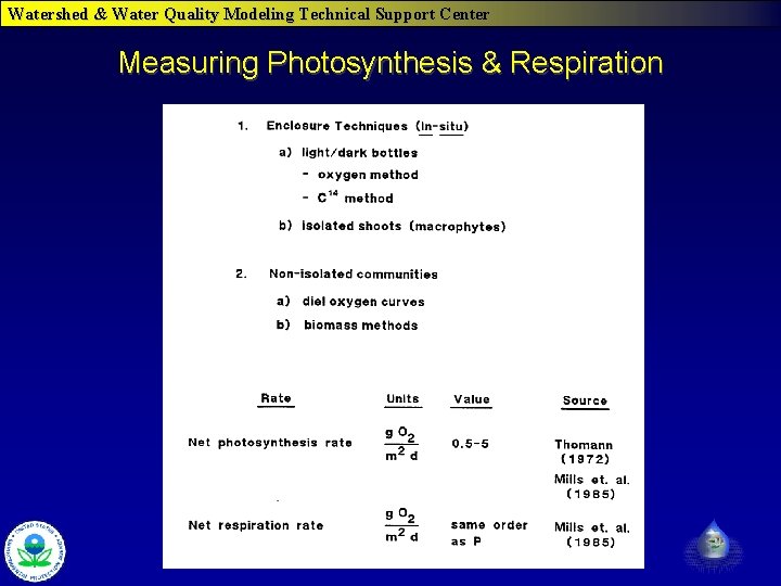 Watershed & Water Quality Modeling Technical Support Center Measuring Photosynthesis & Respiration WASP 7