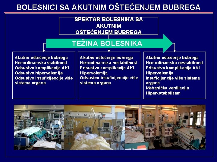 BOLESNICI SA AKUTNIM OŠTEĆENJEM BUBREGA SPEKTAR BOLESNIKA SA AKUTNIM OŠTEĆENJEM BUBREGA TEŽINA BOLESNIKA Akutno