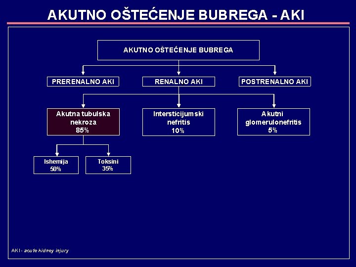 AKUTNO OŠTEĆENJE BUBREGA - AKI AKUTNO OŠTEĆENJE BUBREGA PRERENALNO AKI POSTRENALNO AKI Akutna tubulska