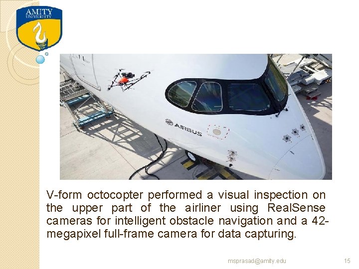 V-form octocopter performed a visual inspection on the upper part of the airliner using