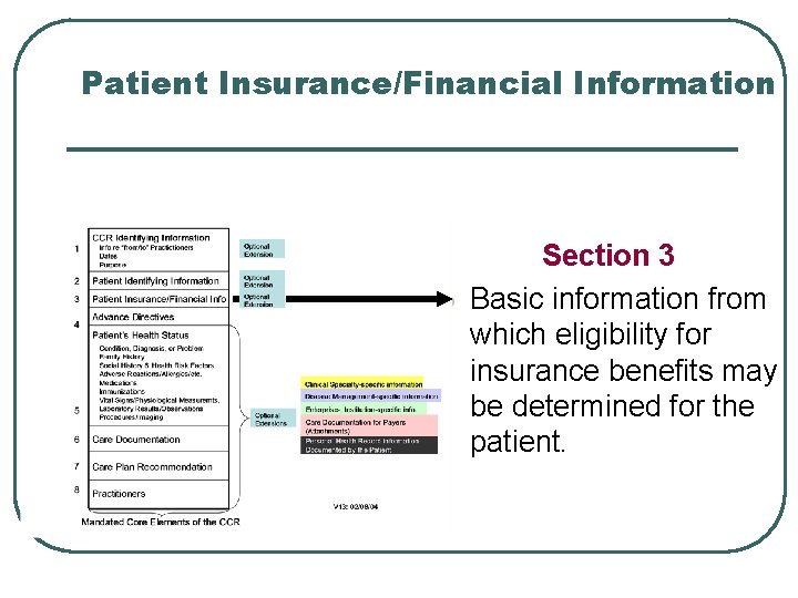 Patient Insurance/Financial Information l Section 3 Basic information from which eligibility for insurance benefits