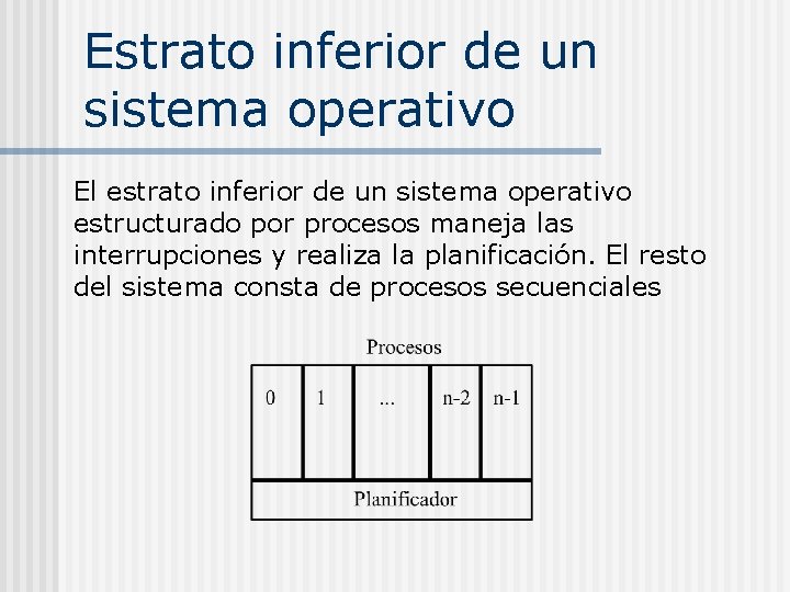 Estrato inferior de un sistema operativo El estrato inferior de un sistema operativo estructurado