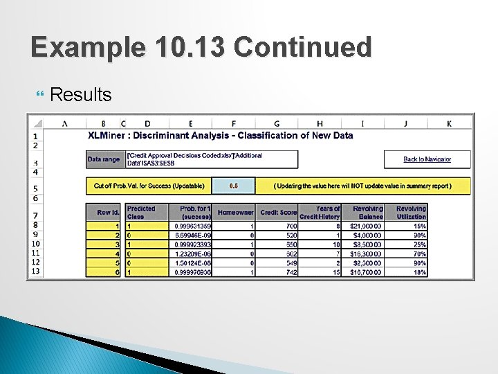 Example 10. 13 Continued Results 