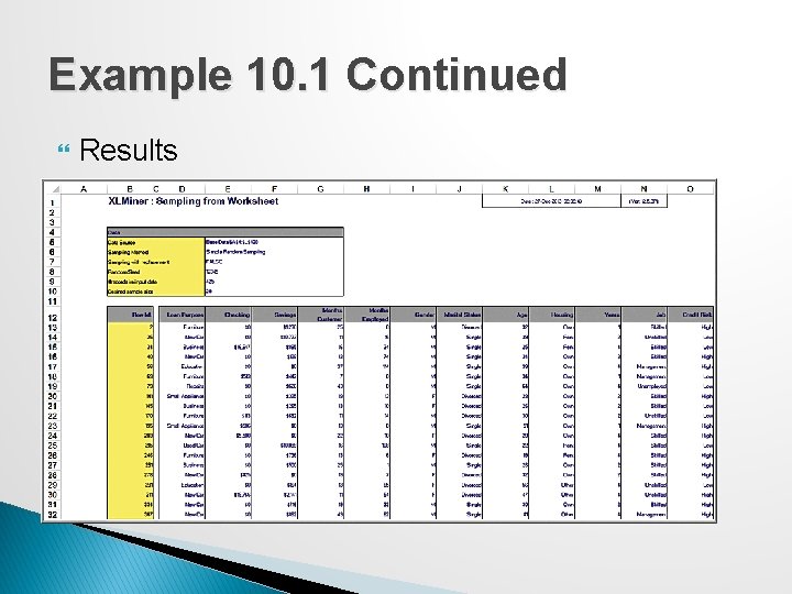 Example 10. 1 Continued Results 