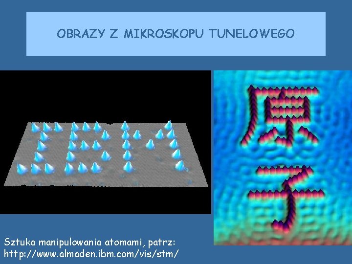OBRAZY Z MIKROSKOPU TUNELOWEGO Sztuka manipulowania atomami, patrz: http: //www. almaden. ibm. com/vis/stm/ OBRAZY Z MIKROSKOPU TUNELOWEGO Sztuka manipulowania atomami, patrz: http: //www. almaden. ibm. com/vis/stm/
