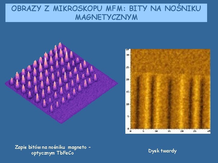 OBRAZY Z MIKROSKOPU MFM: BITY NA NOŚNIKU MAGNETYCZNYM Zapis bitów na nośniku magneto – OBRAZY Z MIKROSKOPU MFM: BITY NA NOŚNIKU MAGNETYCZNYM Zapis bitów na nośniku magneto –