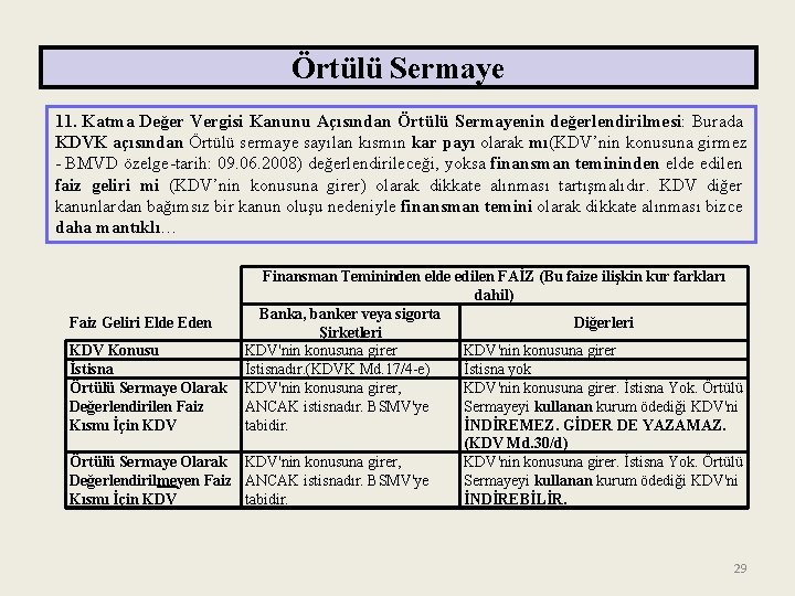 Örtülü Sermaye 11. Katma Değer Vergisi Kanunu Açısından Örtülü Sermayenin değerlendirilmesi: Burada KDVK açısından