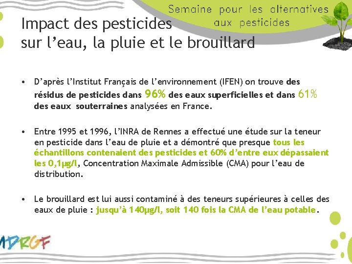 Impact des pesticides sur l’eau, la pluie et le brouillard • D’après l’Institut Français