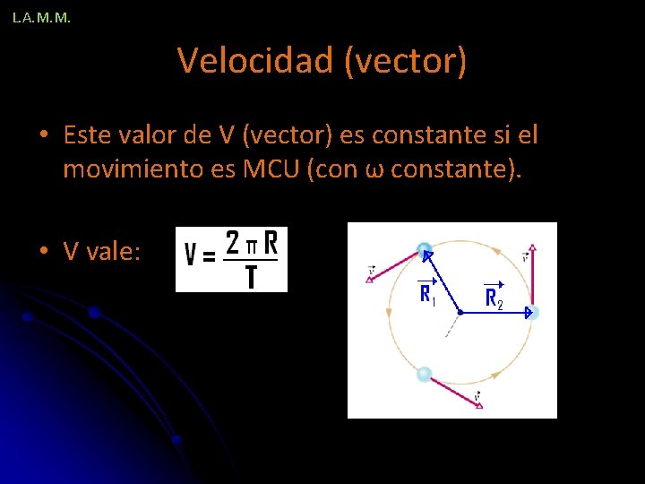 L. A. M. M. Velocidad (vector) • Este valor de V (vector) es constante