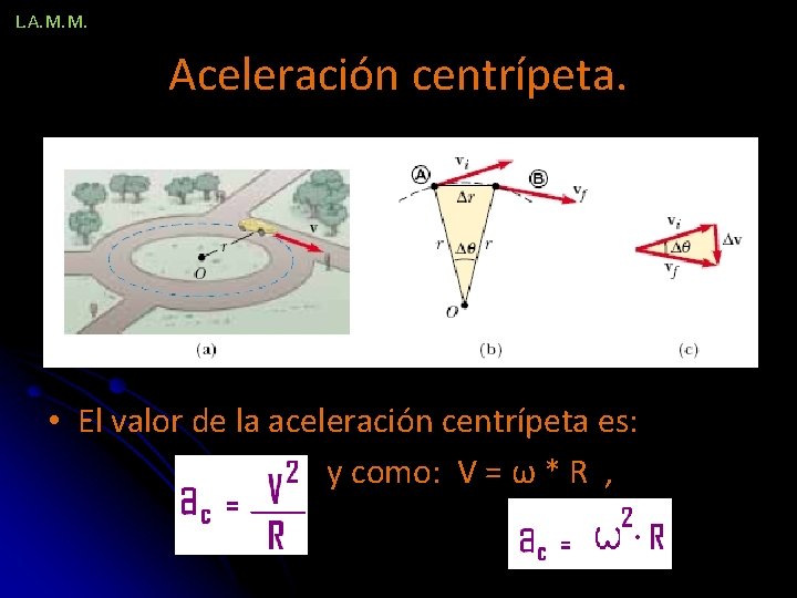 L. A. M. M. Aceleración centrípeta. • El valor de la aceleración centrípeta es: