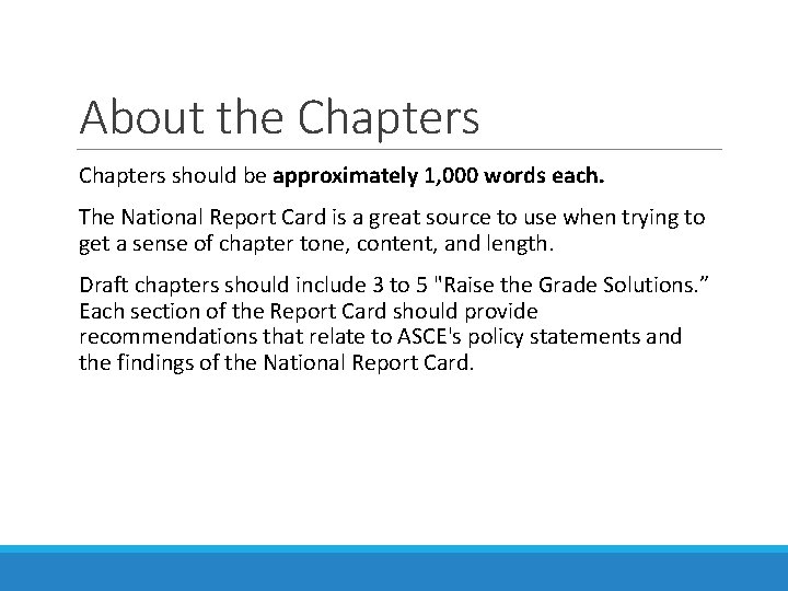About the Chapters should be approximately 1, 000 words each. The National Report Card About the Chapters should be approximately 1, 000 words each. The National Report Card